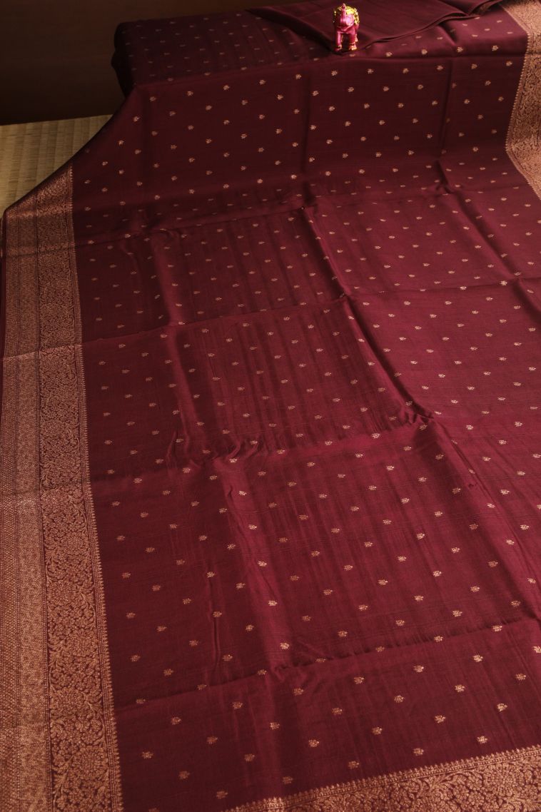 Ruby Red Banaras Sarees Antic Zari with Floral Puttas view 2