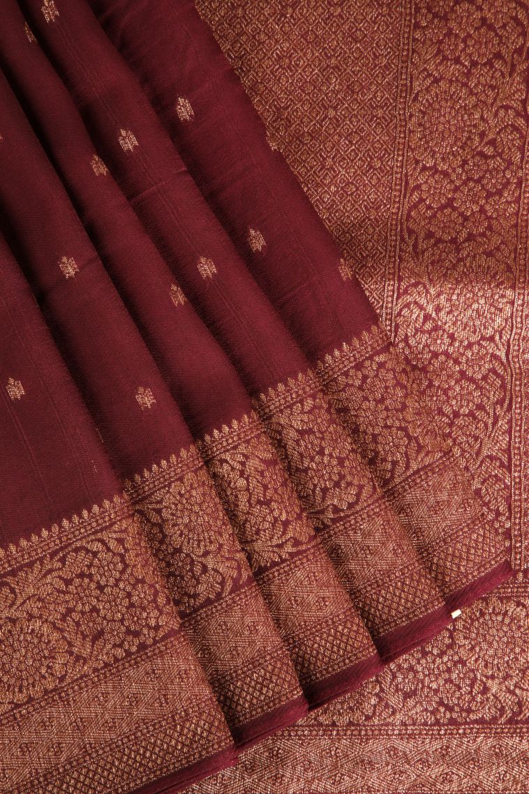 Ruby Red Banaras Sarees Antic Zari with Floral Puttas view 1