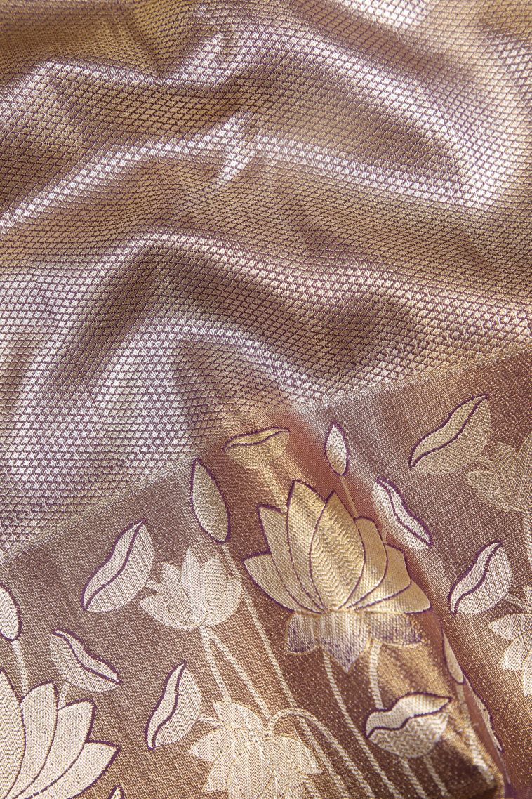 Sepia Yellow Apoorva Silk Sarees with Gold And Silver Zari Buttis (small Dots Or Motifs) view 3