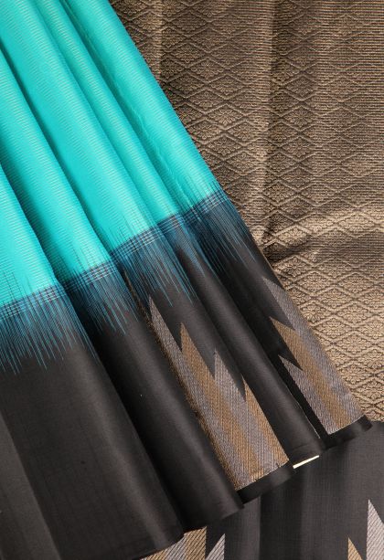 Arctic Blue Soft Silk Saree with Gold And Silver Zari Cross Straipes