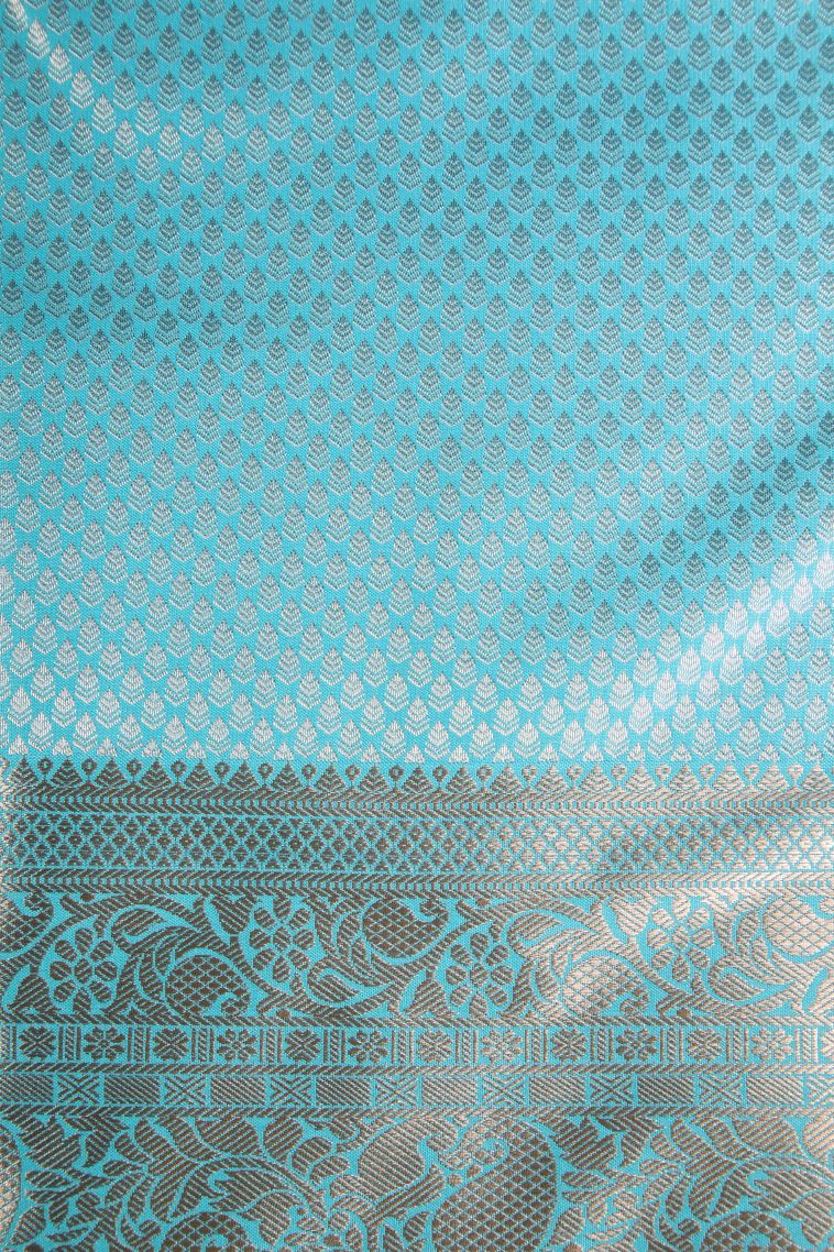 Arctic Blue Apoorva Silk Sarees Silver Zari with Leaf Pattern view 3