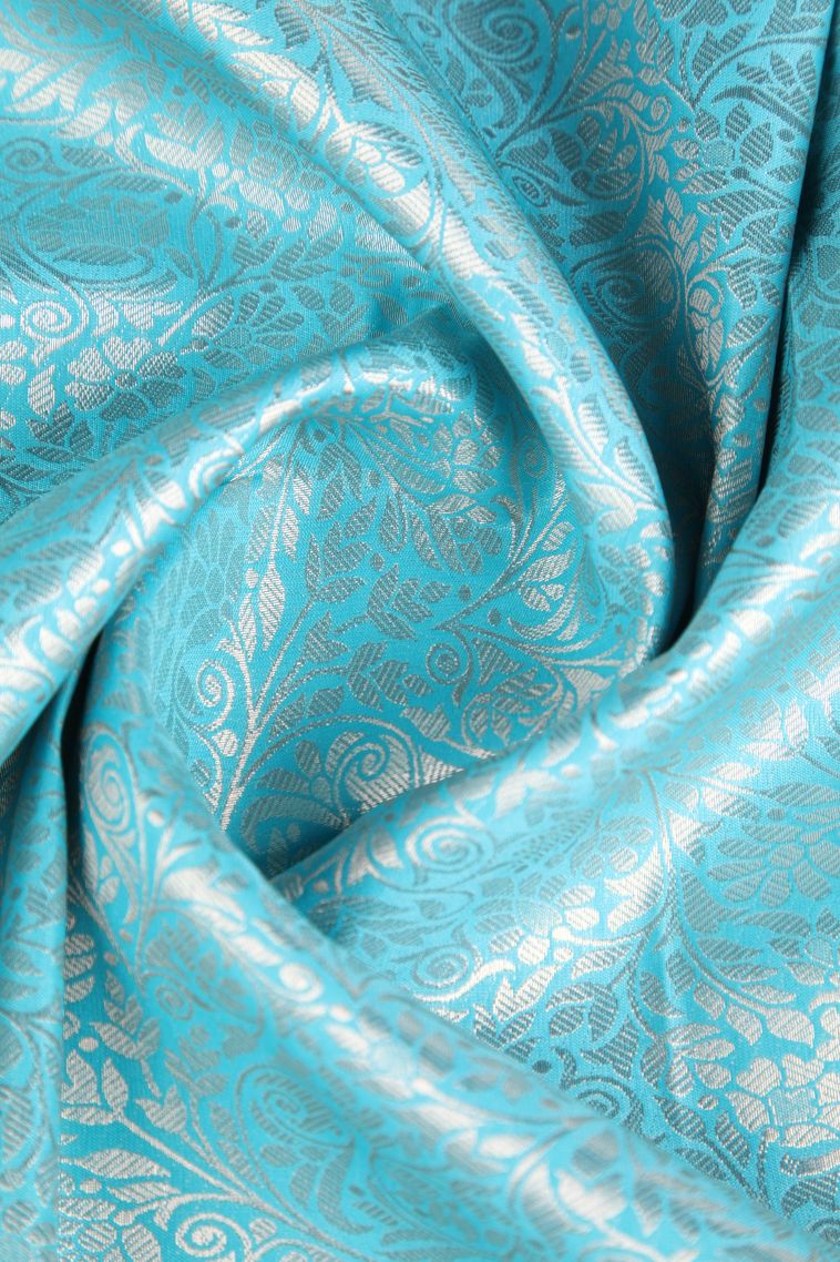Arctic Blue Apoorva Silk Sarees Silver Zari with Leaf Pattern view 4