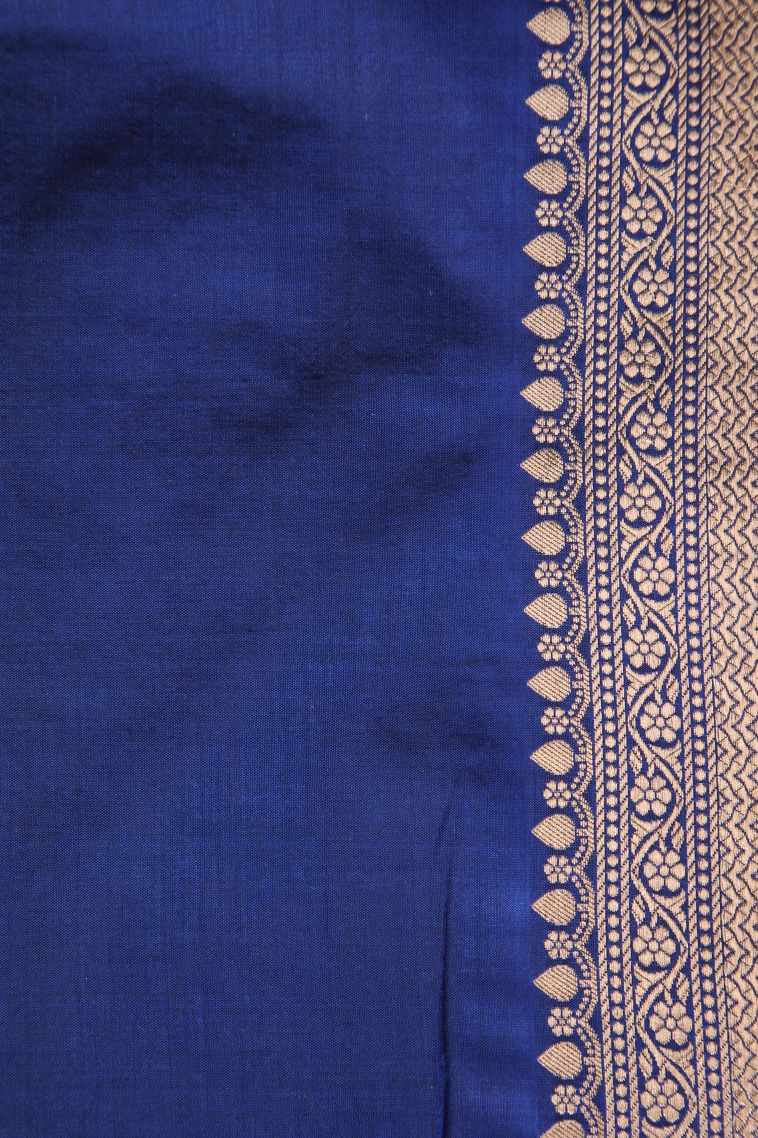 Daffane Blue Banaras Silk Saree Gold Zari with Floral Patterns view 3