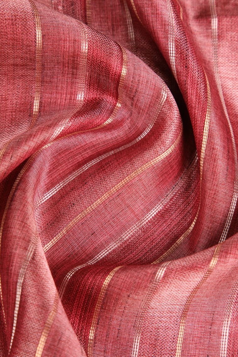 Peach Pink Semi Tussar Silk Gold And Silver Zari with Zari Stripes view 4