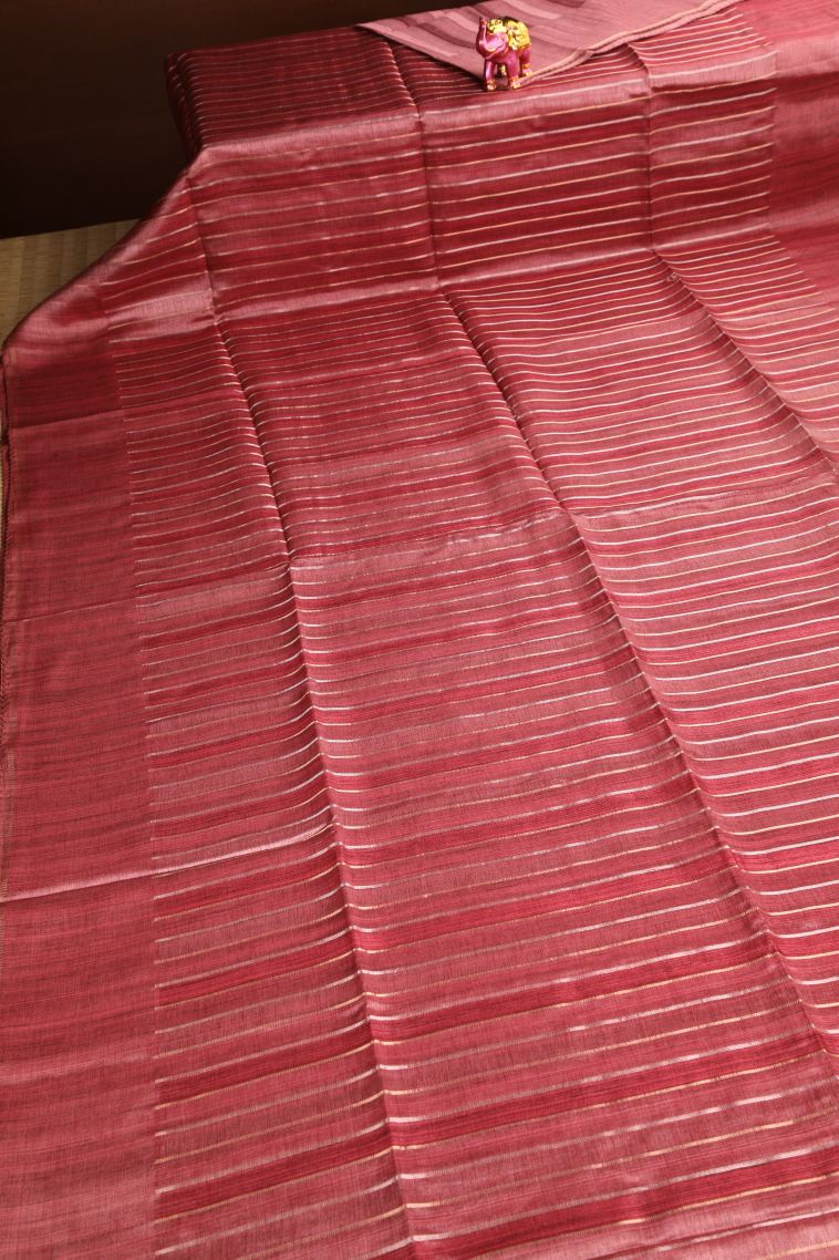 Peach Pink Semi Tussar Silk Gold And Silver Zari with Zari Stripes view 2