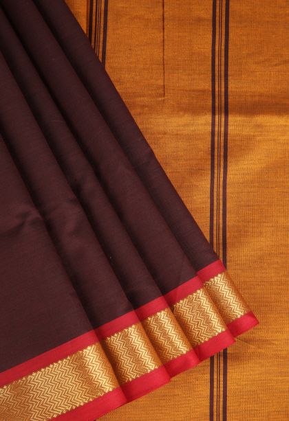 Cinnamon Brown Cotton Sarees Gold Zari with Plain