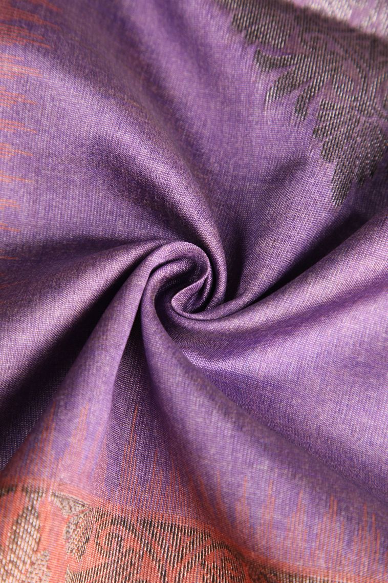 Cantaloupe Orange Semi Tussar Silk with Antic Zari Floral Patterns view 4