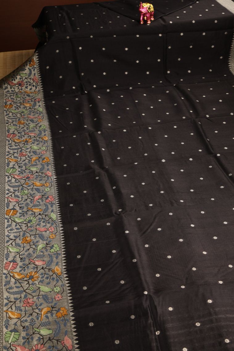 Carob Brown Banaras Sarees with Silver Zari Buttis (small Dots Or Motifs) view 2
