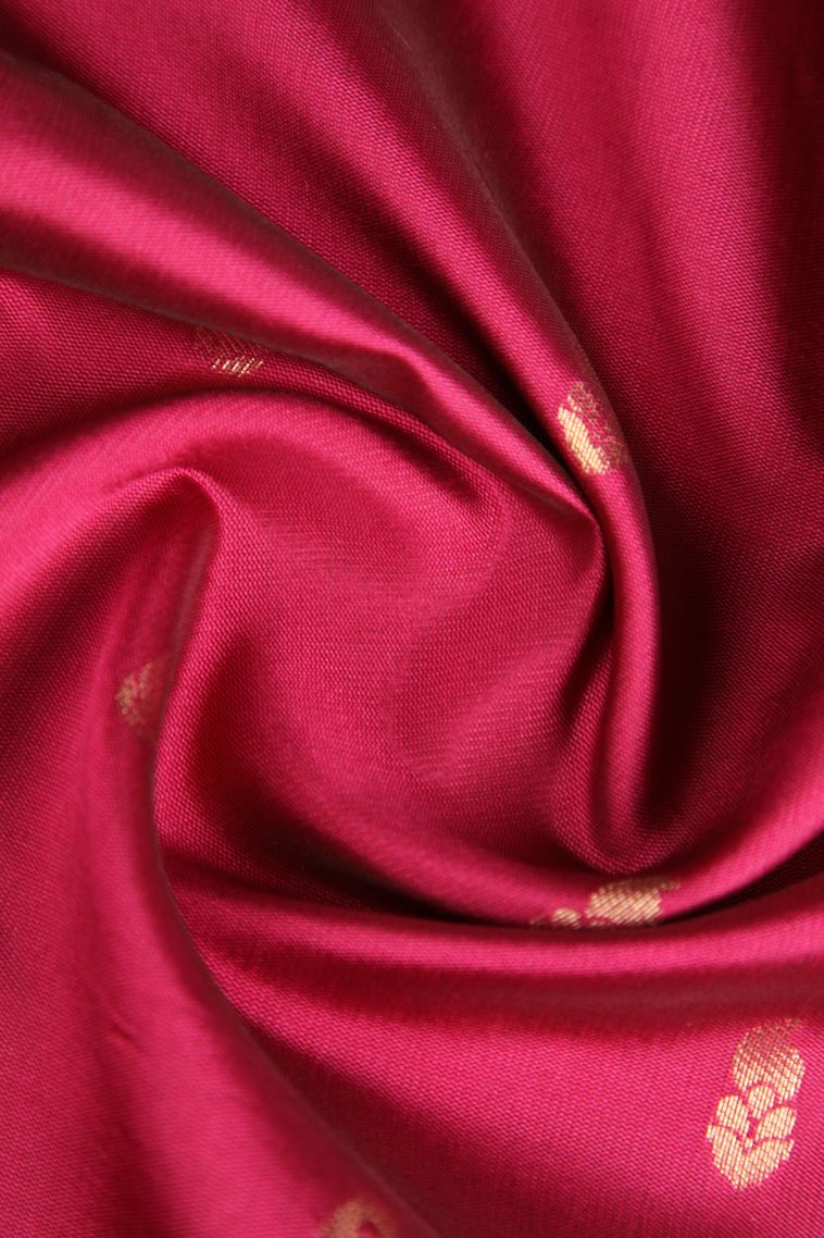 Punch Pink Raw Silk Sarees with Gold Zari Mango Puttas view 4