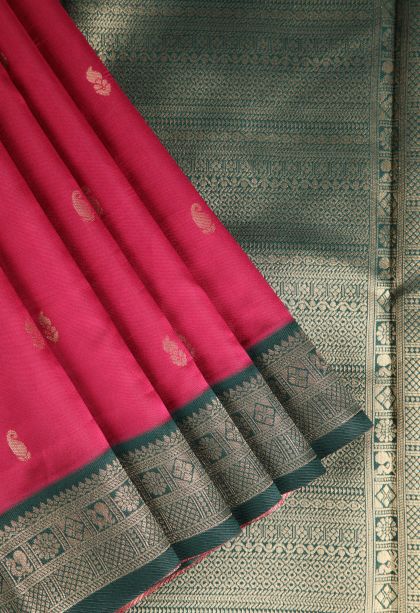 Punch Pink Raw Silk Sarees with Gold Zari Mango Puttas