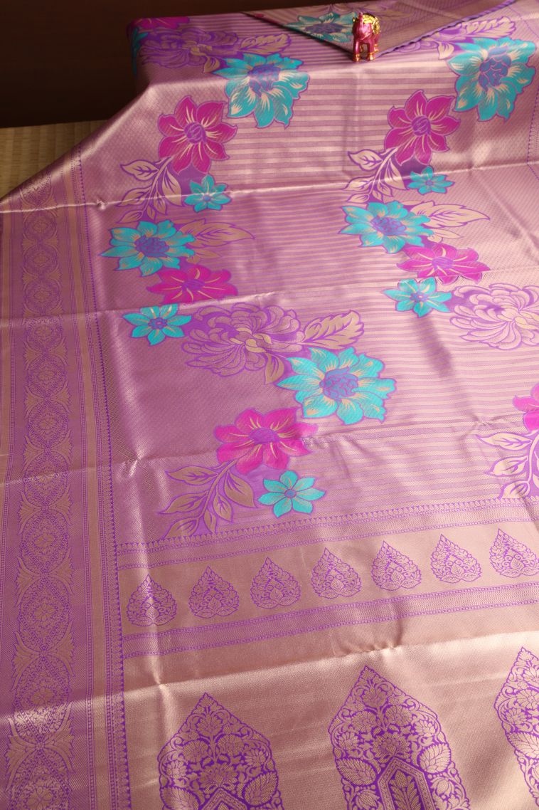 Bubble Purple Apoorva Silk Sarees with Copper Zari Floral Patterns view 2