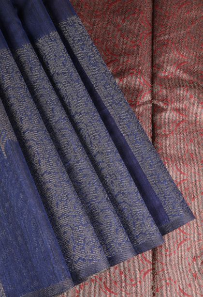 Berry Blue Jute Sarees with Antic Zari Leaf Pattern