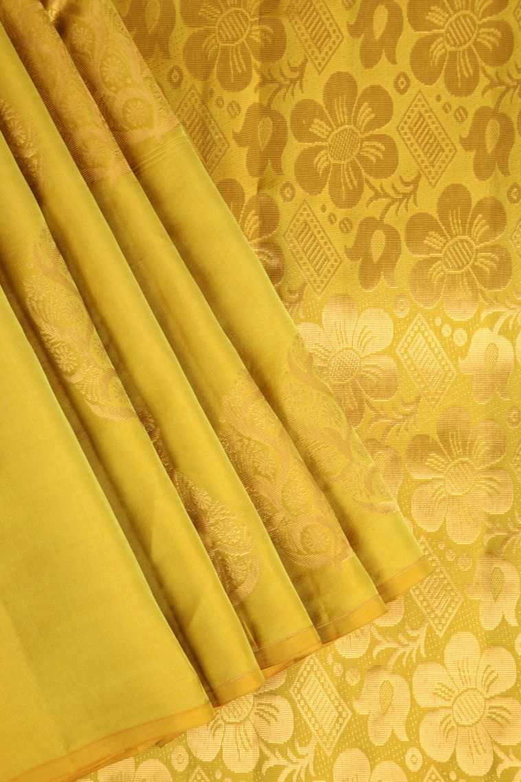 Lemon Yellow Soft Silk Saree Gold Zari with Manga