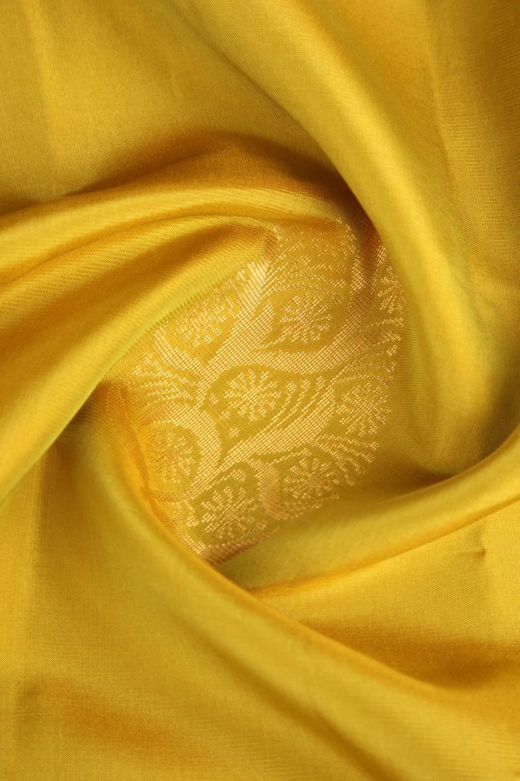 Lemon Yellow Soft Silk Saree Gold Zari with Manga view 4
