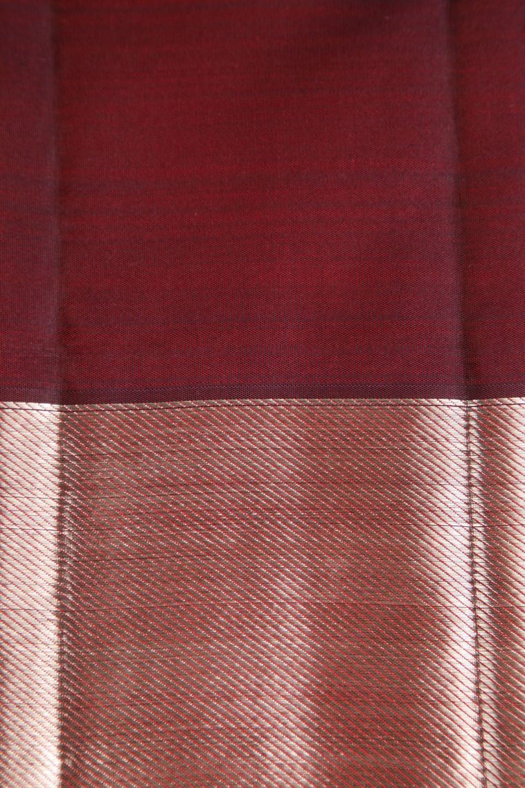Lipstick Red Kanchipuram Silk Sarees with Silver Zari Floral Patterns view 3