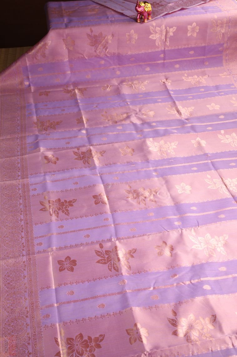 Lemonade Pink Jute Sarees Antic Zari with Floral Patterns view 2