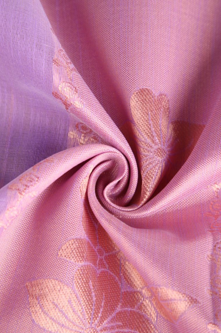 Lemonade Pink Jute Sarees Antic Zari with Floral Patterns view 4