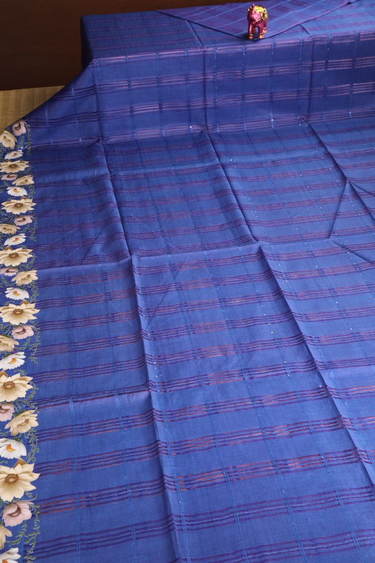 Daffane Blue Jute Sarees with Without Zari Zari Stripes view 2