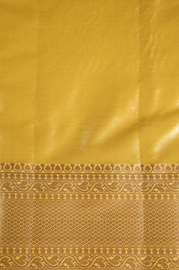 Lemon Yellow Apoorva Silk Sarees with Gold And Silver Zari Peacock Motifs view 3