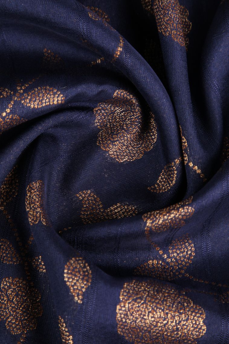 Navy Blue Banaras Sarees Antic Zari with Floral Patterns view 4