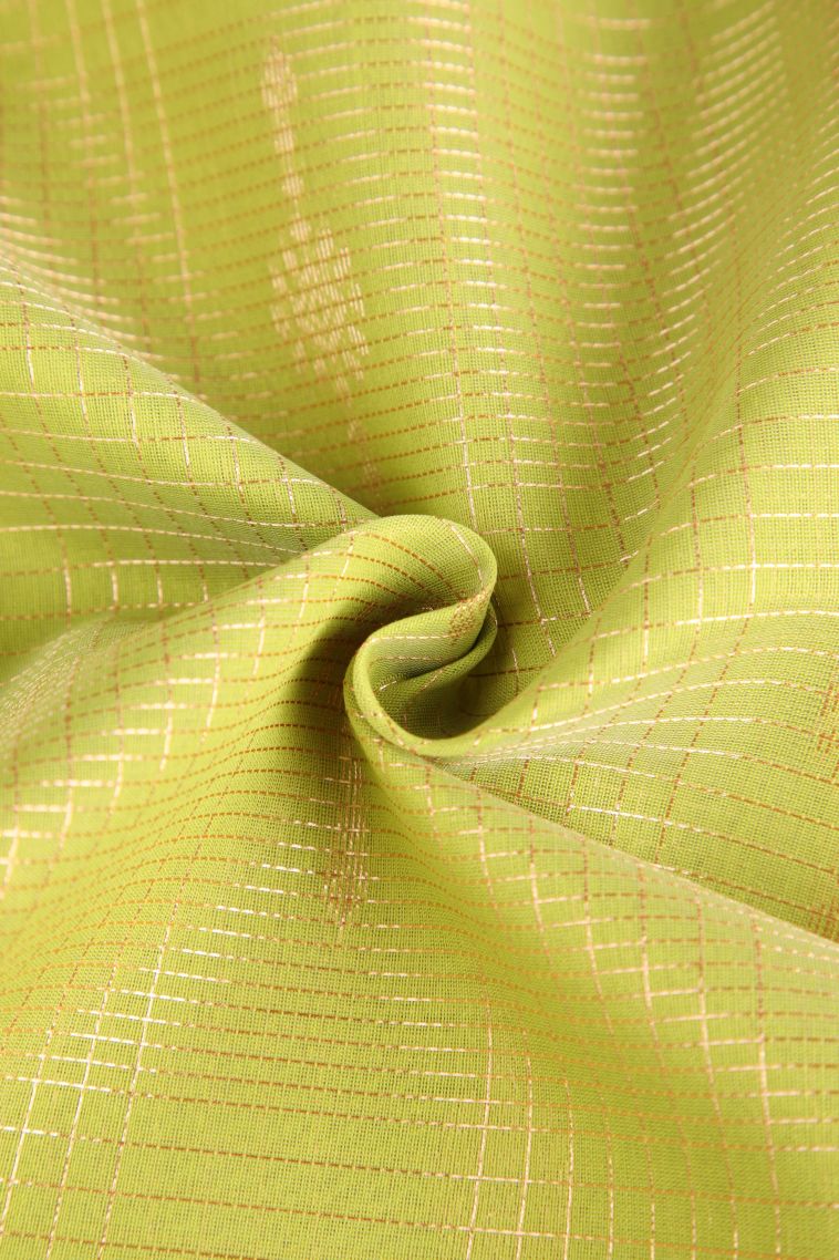 Lime Yellow Silk Cotton Sarees with Copper Zari Straipes And Puttas view 4