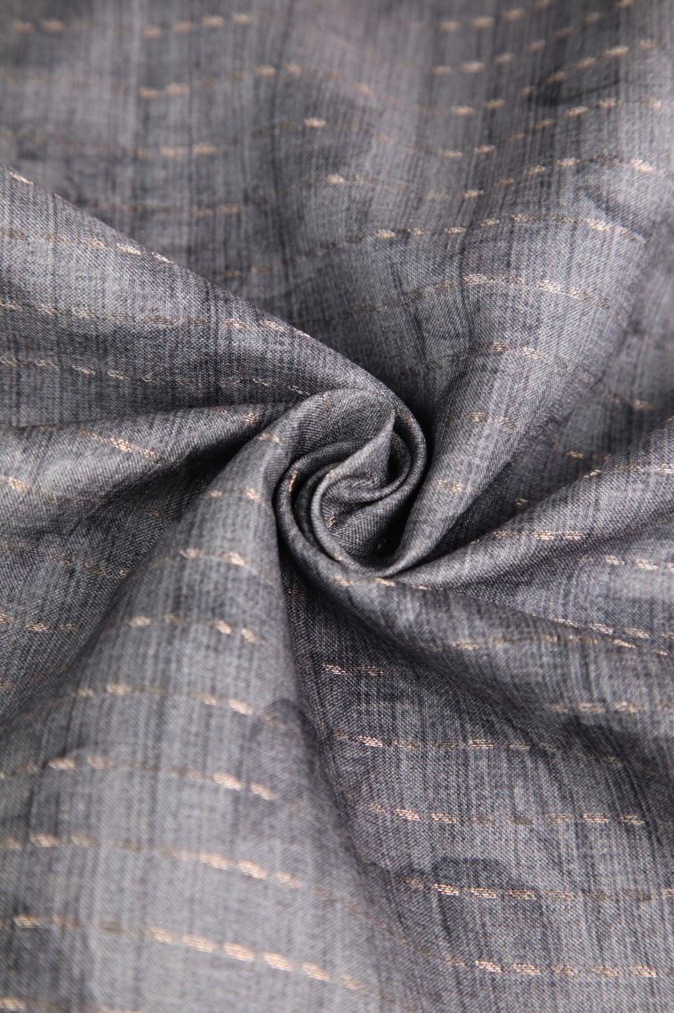 Granite Black Semi Tussar Silk Gold Zari with Floral Patterns view 4