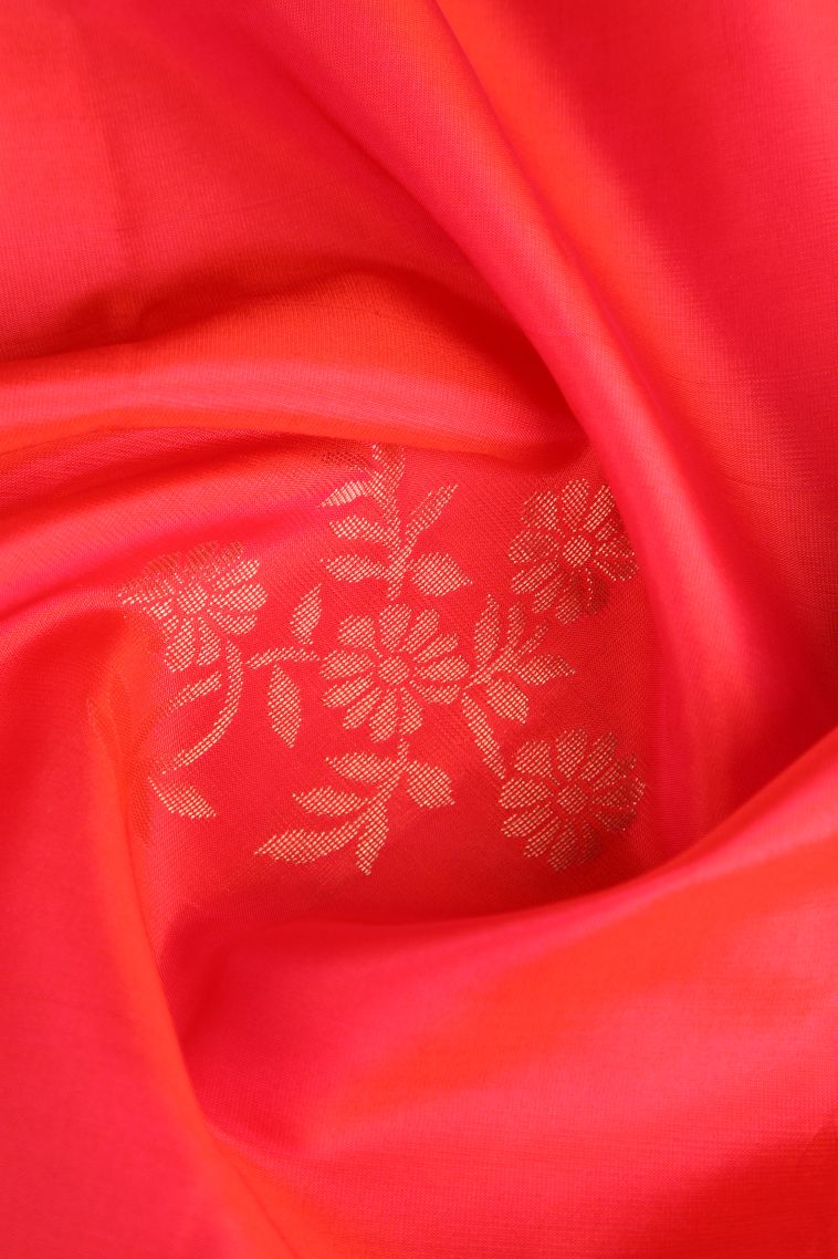 Rose  Red Soft Silk Saree with Copper Zari Floral Patterns view 4