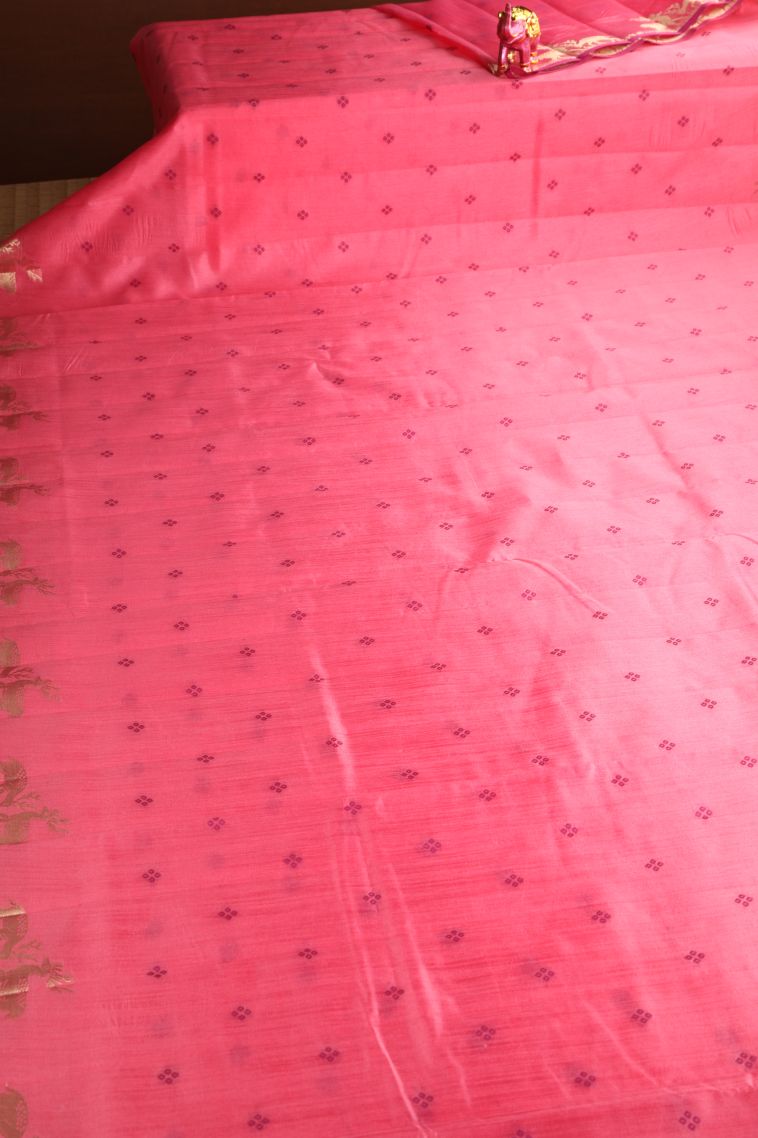 Rose Pink Semi Tussar Silk with Gold Zari Buttis (small Dots Or Motifs) view 2