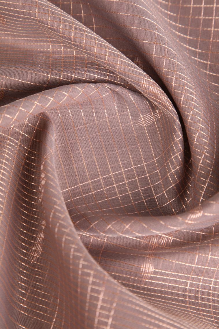 Salmon Pink Silk Cotton Sarees with Copper Zari Straipes And Puttas view 4