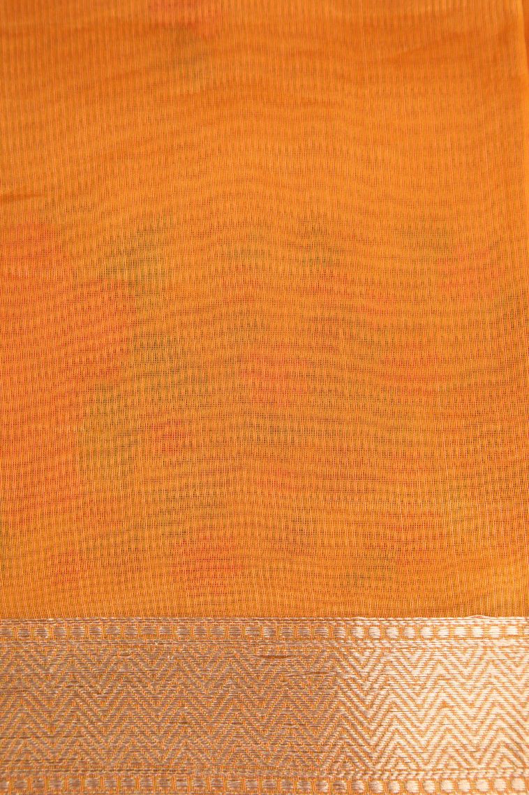 Merigold Orange Manipuri Cotton Sarees with Silver Zari Embroidary view 3