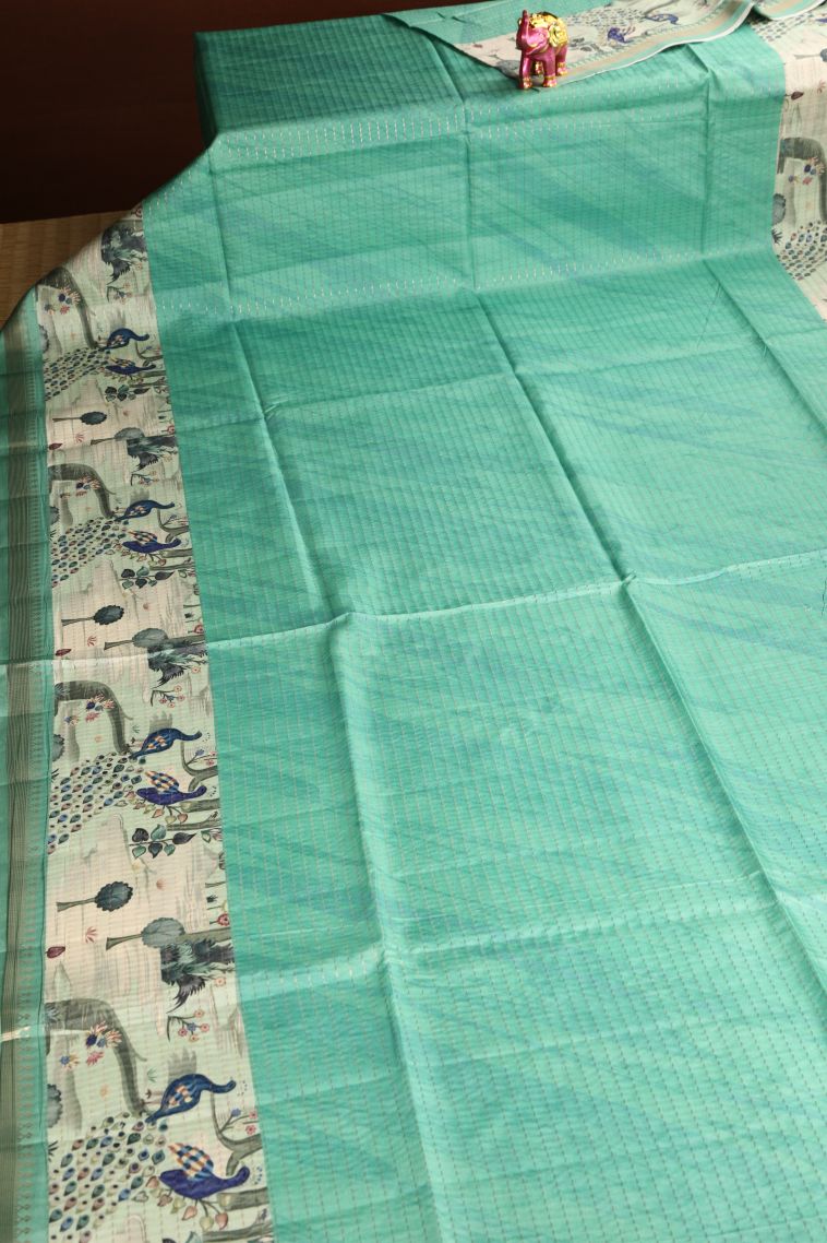 Mint Green Semi Tussar Silk Gold Zari with Zari Puttas view 2