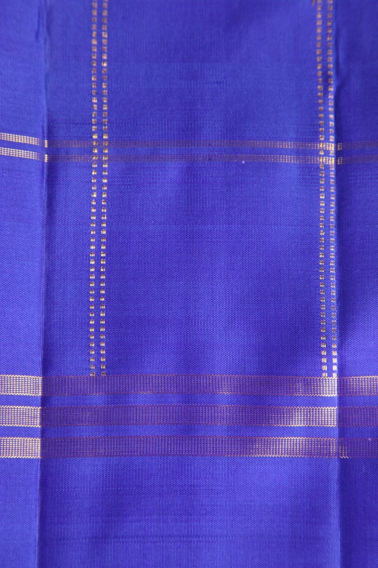 Cobalt Blue Kanchipuram Silk Sarees with Gold Zari Peacock And Rudhractam view 3