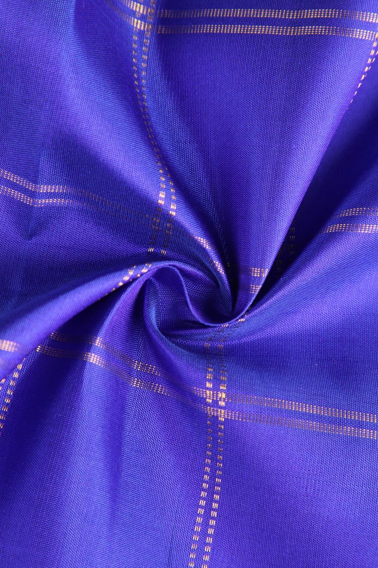 Cobalt Blue Kanchipuram Silk Sarees with Gold Zari Peacock And Rudhractam view 4