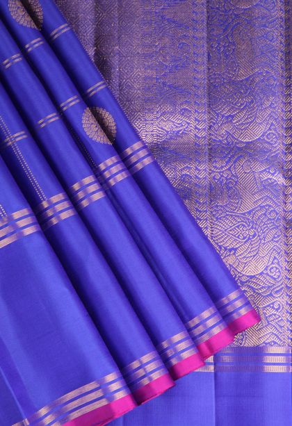Cobalt Blue Kanchipuram Silk Sarees with Gold Zari Peacock And Rudhractam