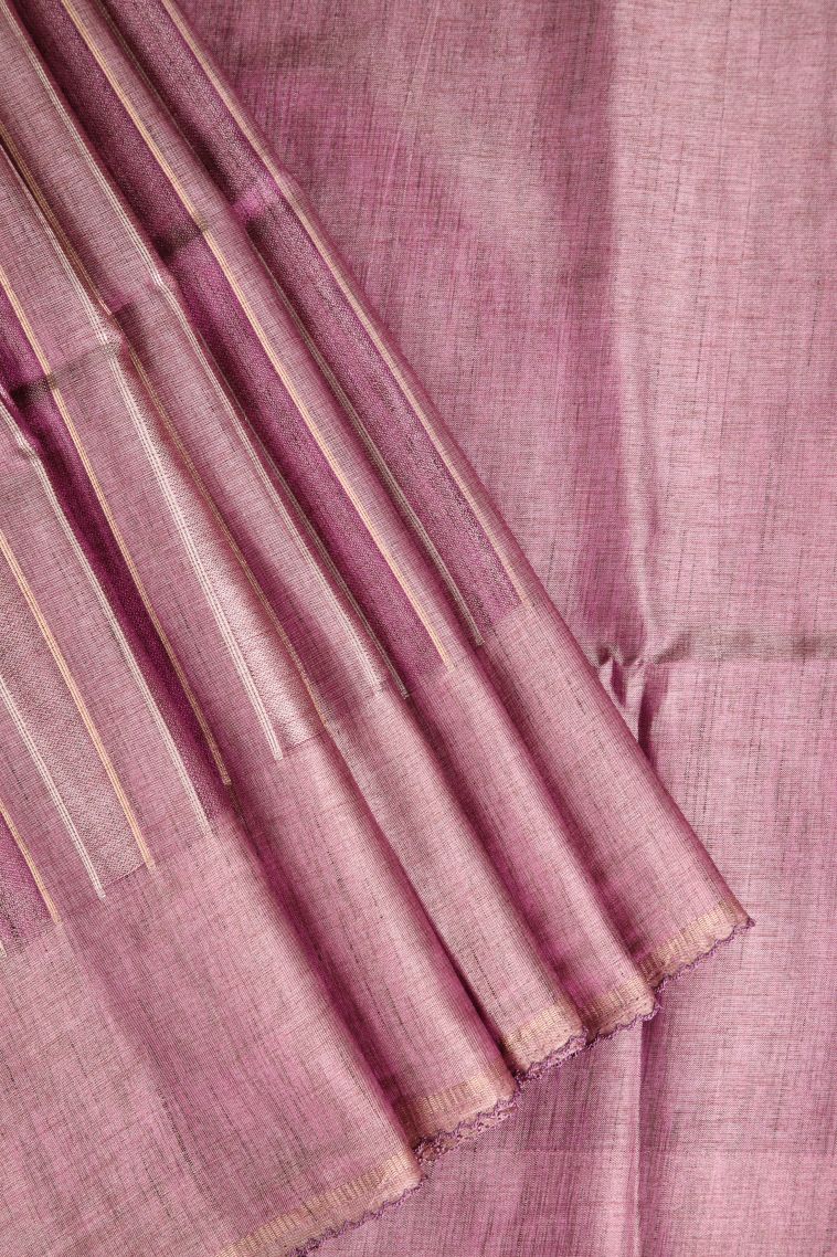 Lemonade Pink Semi Tussar Silk Gold And Silver Zari with Zari Stripes