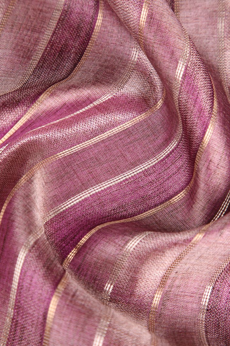 Lemonade Pink Semi Tussar Silk Gold And Silver Zari with Zari Stripes view 4