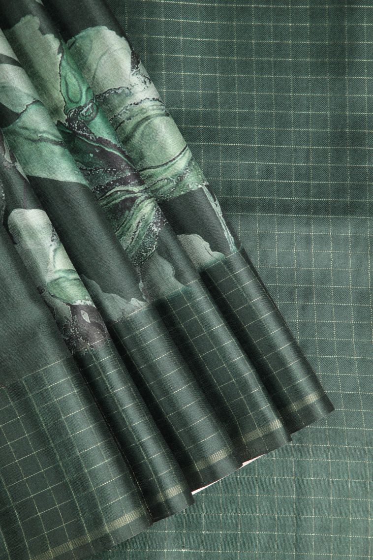 Pine Green Jute Sarees with Without Zari Zari Floral Patterns view 1