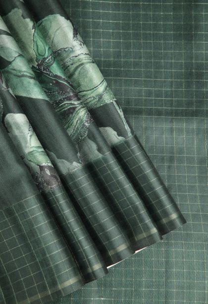 Pine Green Jute Sarees with Without Zari Zari Floral Patterns
