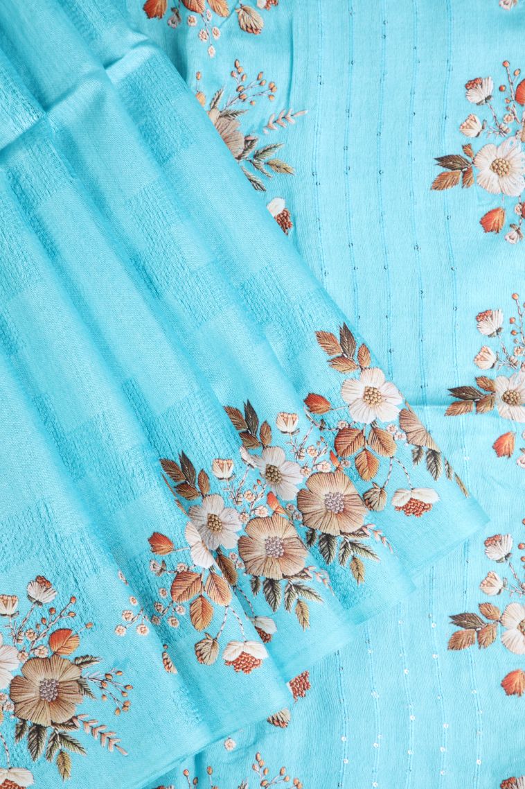 Arctic Blue Linen Saree with Without Zari Zari Geometric Shapes view 1