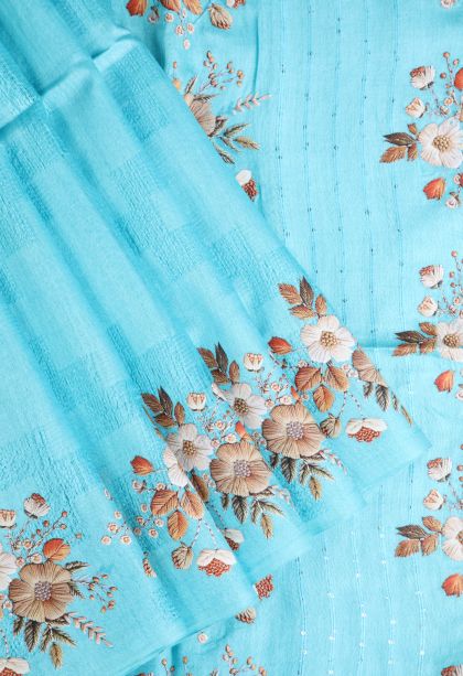 Arctic Blue Linen Saree with Without Zari Zari Geometric Shapes
