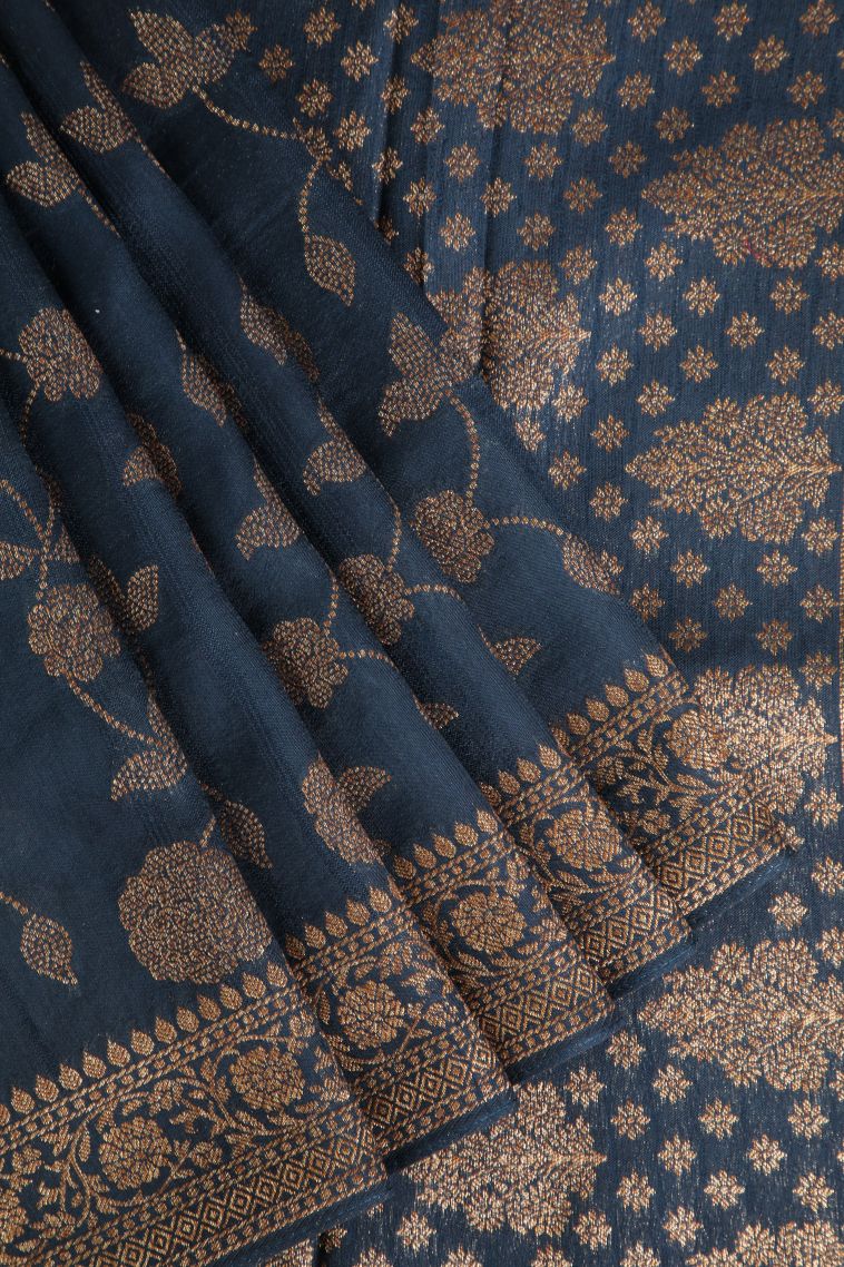 Aegean Blue Banaras Sarees Antic Zari with Floral Patterns