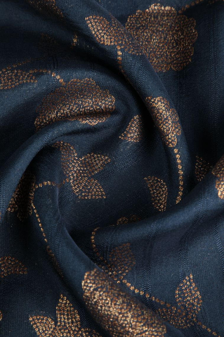 Aegean Blue Banaras Sarees Antic Zari with Floral Patterns view 4