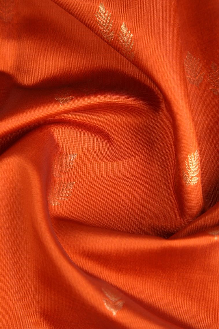 Rust Orange Raw Silk Sarees with Gold Zari Leaf Pattern view 4