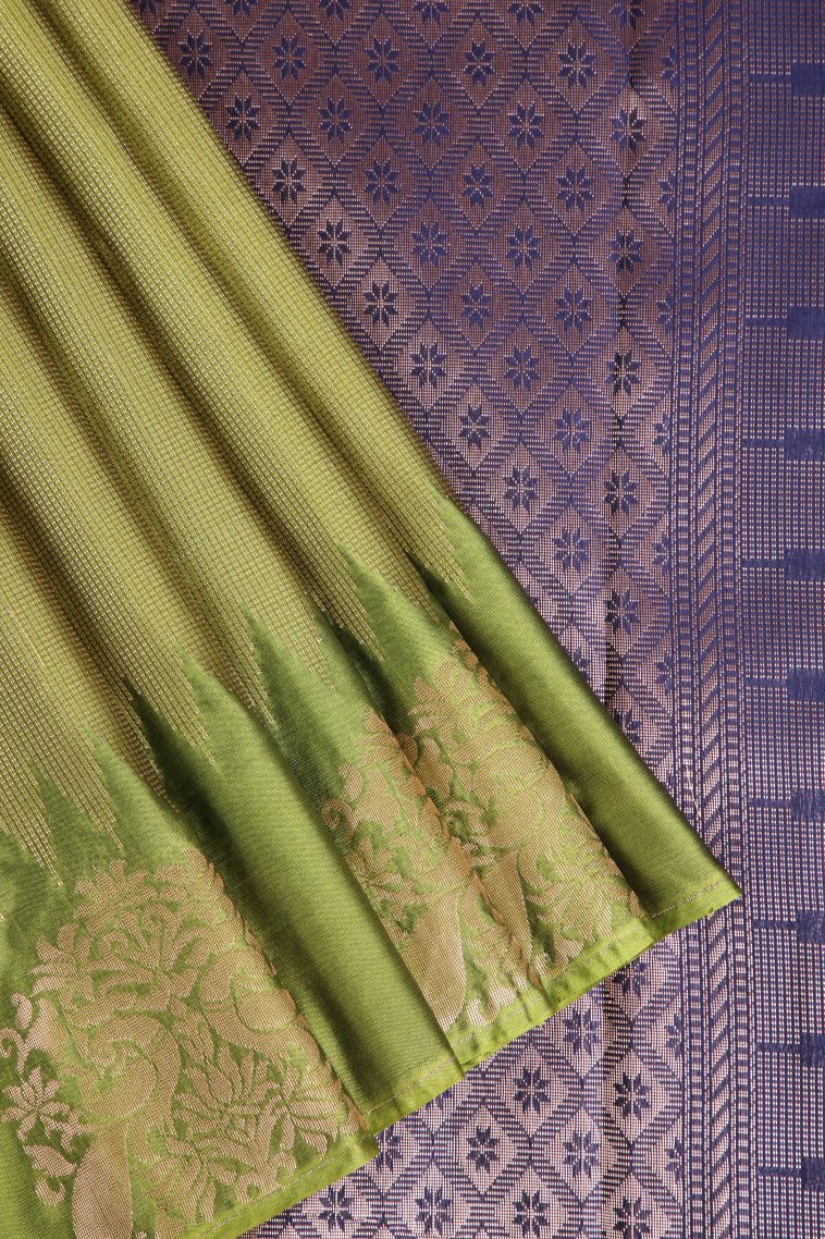 Pickle Green Apoorva Silk Sarees with Gold Zari Straipes And Puttas view 1