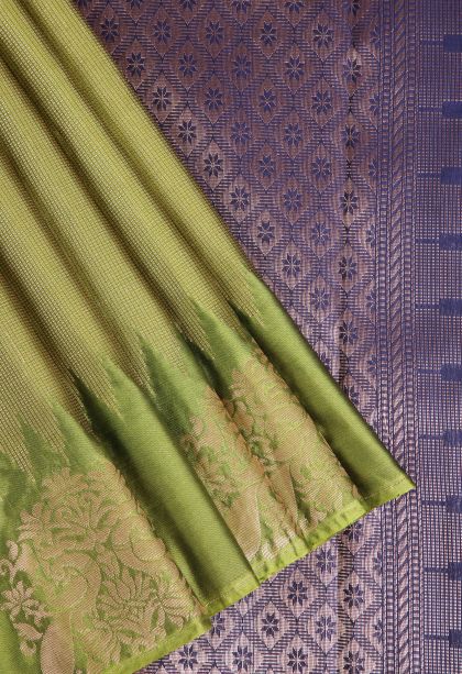 Pickle Green Apoorva Silk Sarees with Gold Zari Straipes And Puttas