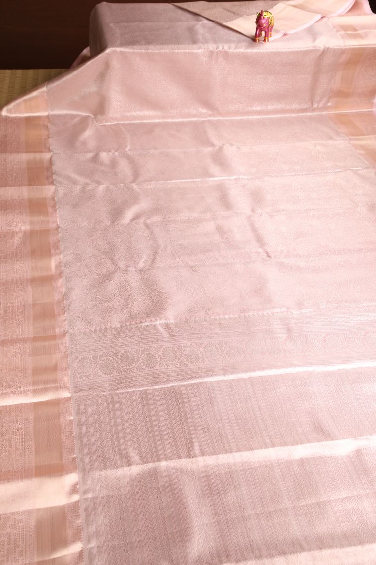 Salmon Pink Apoorva Silk Sarees with Gold Zari Floral Puttas view 2