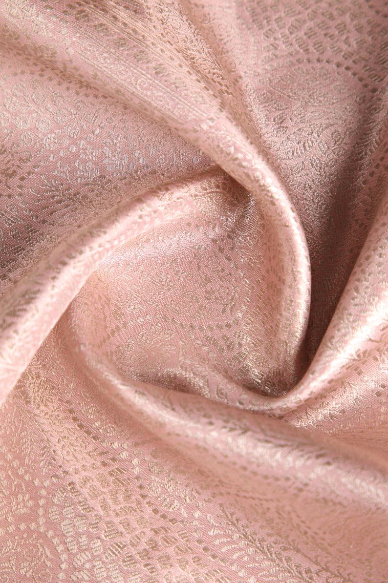 Salmon Pink Apoorva Silk Sarees with Gold Zari Floral Puttas view 4