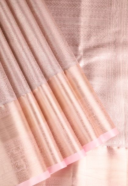 Salmon Pink Apoorva Silk Sarees with Gold Zari Floral Puttas