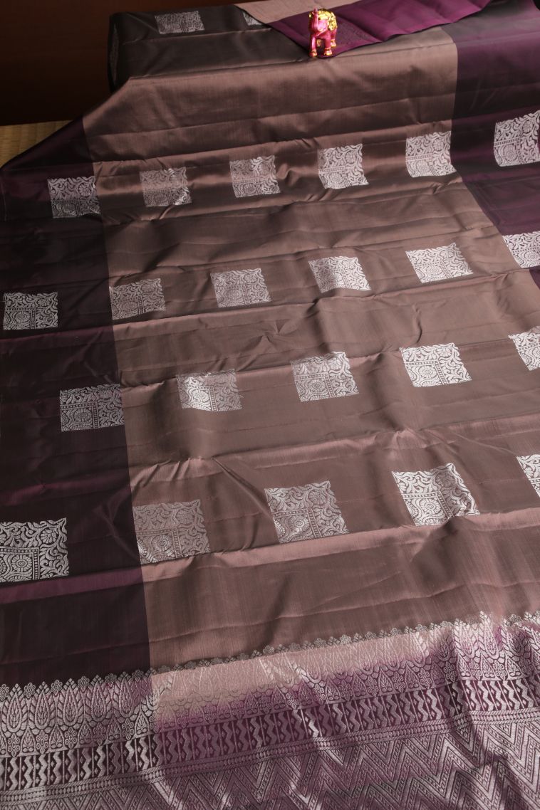 Rosewood Pink Soft Silk Saree Silver Zari with Floral Patterns view 2