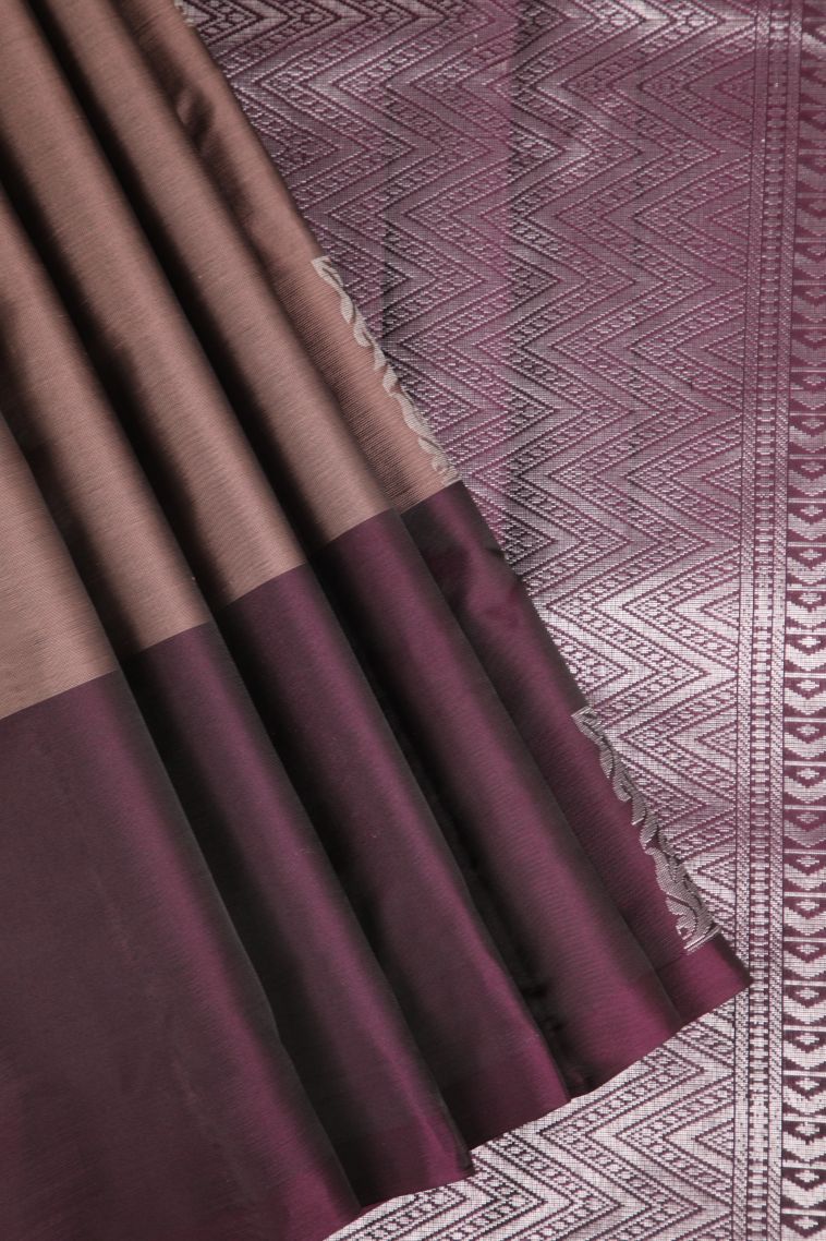 Rosewood Pink Soft Silk Saree Silver Zari with Floral Patterns